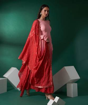 Pink and red georgette anarkali set 4