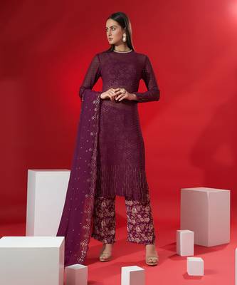 Wine georgette kurta set 1