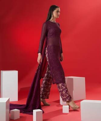 Wine georgette kurta set 2