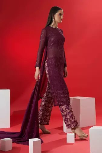 Wine georgette kurta set