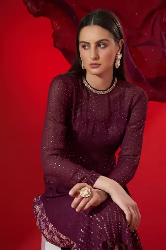 Wine georgette kurta set