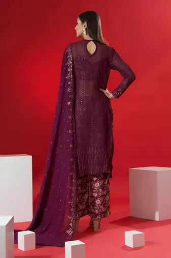 Wine georgette kurta set