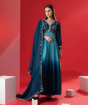 Teal georgette anarkali set 1