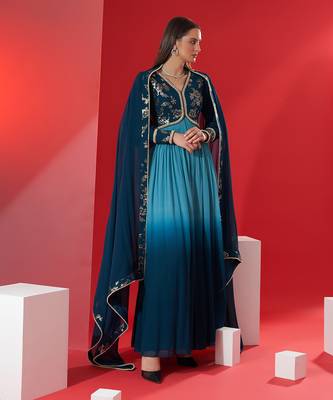 Teal georgette anarkali set 2