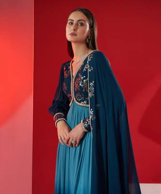 Teal georgette anarkali set 3
