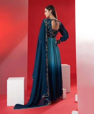 Teal georgette anarkali set 4