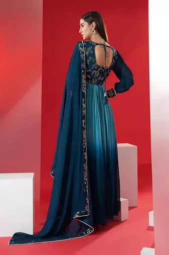 Teal georgette anarkali set