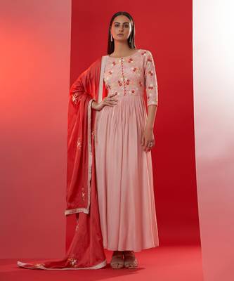 Pink and red georgette anarkali set 1