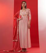 Pink and red georgette anarkali set