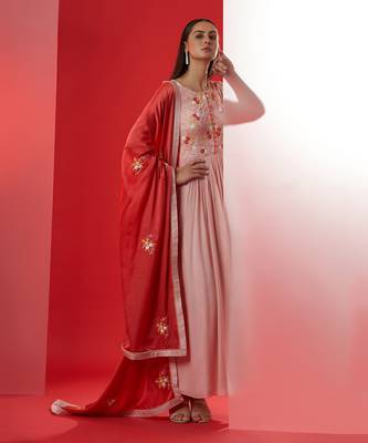 Pink and red georgette anarkali set 2