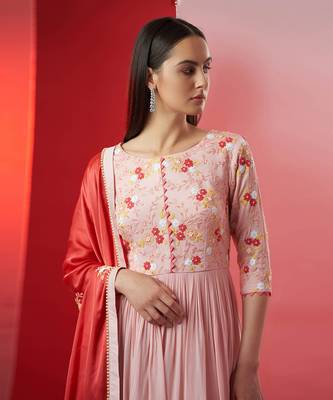 Pink and red georgette anarkali set 3