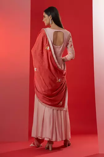 Pink and red georgette anarkali set