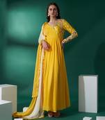Yellow and white georgette anarkali set
