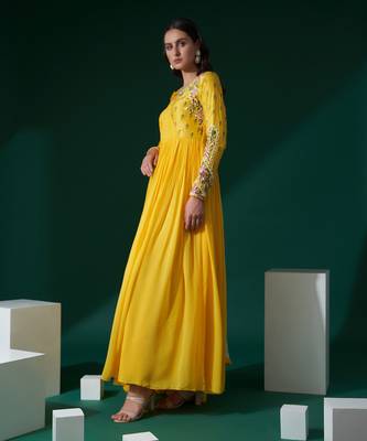 Yellow and white georgette anarkali set 2