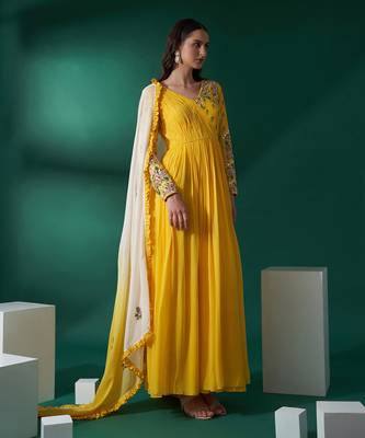 Yellow and white georgette anarkali set 3
