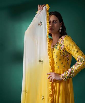 Yellow and white georgette anarkali set 4