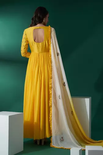Yellow and white georgette anarkali set