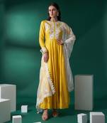 Yellow and white georgette anarkali set