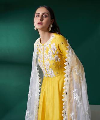 Yellow and white georgette anarkali set 2