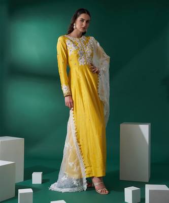 Yellow and white georgette anarkali set 3