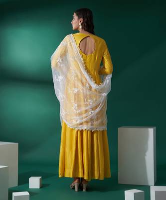 Yellow and white georgette anarkali set 4