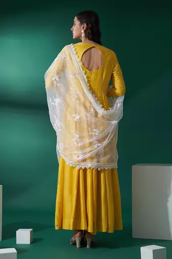 Yellow and white georgette anarkali set
