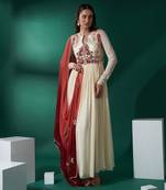 Cream and maroon georgette anarkali set