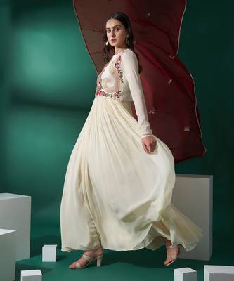 Cream and maroon georgette anarkali set 2