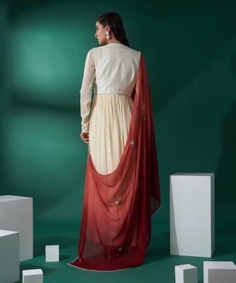 Cream and maroon georgette anarkali set 4