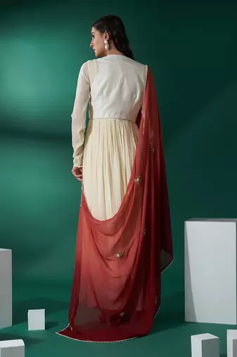 Cream and maroon georgette anarkali set
