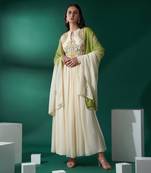 Cream and green georgette anarkali set
