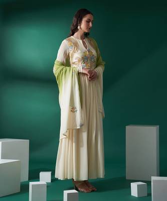 Cream and green georgette anarkali set 2