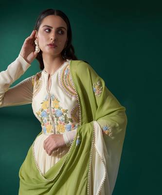 Cream and green georgette anarkali set 3