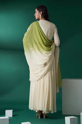 Cream and green georgette anarkali set