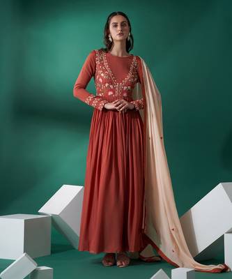 Dusty orange and peach georgette anarkali set 1