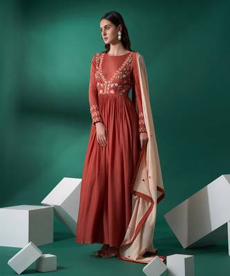 Dusty orange and peach georgette anarkali set 2