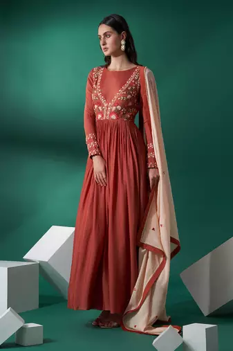 Dusty orange and peach georgette anarkali set