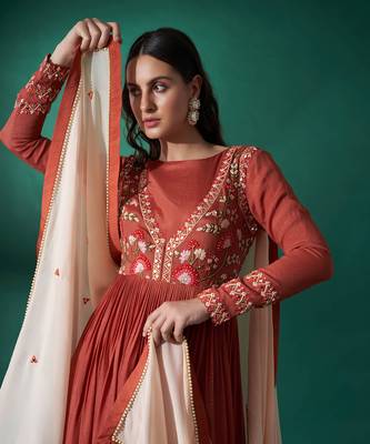 Dusty orange and peach georgette anarkali set 3