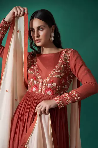 Dusty orange and peach georgette anarkali set