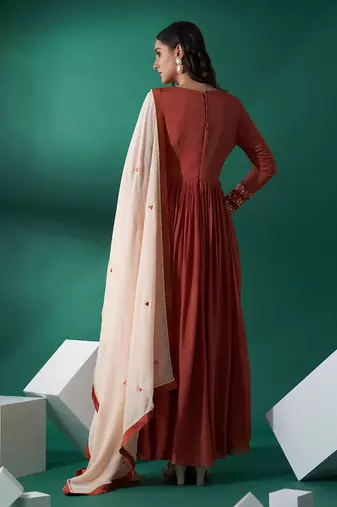 Dusty orange and peach georgette anarkali set