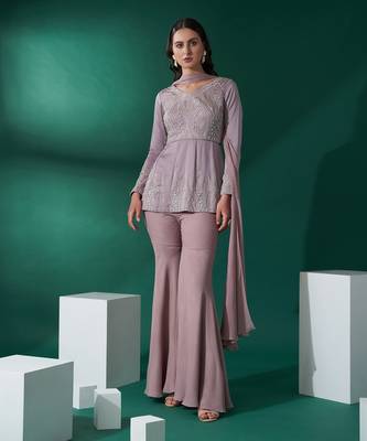 Nude brown georgette sharara set 1
