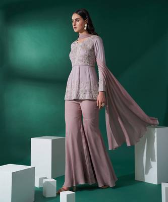 Nude brown georgette sharara set 2