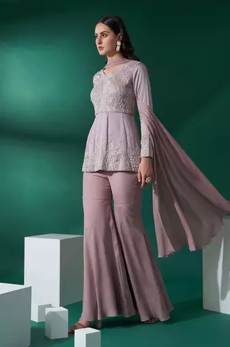 Nude brown georgette sharara set
