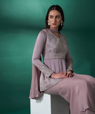 Nude brown georgette sharara set 3