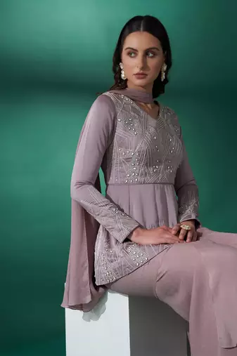 Nude brown georgette sharara set