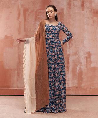 Teal blue georgette anarkali set 1