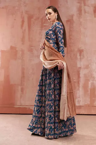 Teal blue georgette anarkali set