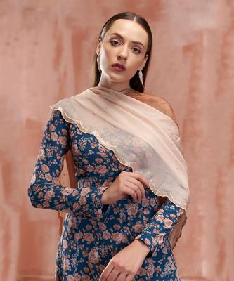 Teal blue georgette anarkali set 4
