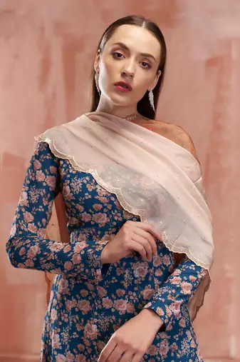 Teal blue georgette anarkali set