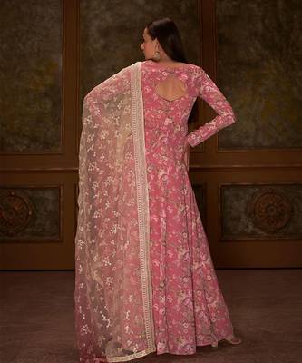 Pink georgette anarkali set 2